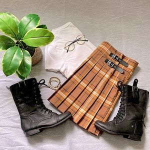 Brown and Orange Plaid Skirt